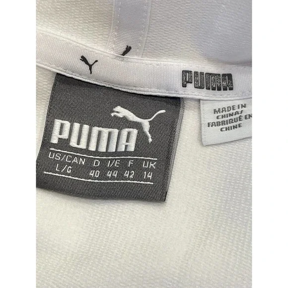 Puma Women's Full-Zip Hoodie Sweatshirt Large White Logo Pintuck Raglan Sleeve - Picture 4 of 10